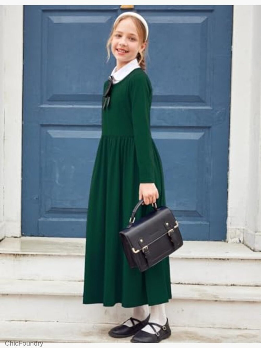 Girls Casual Maxi Dress with Pockets Long Sleeve A-Line - Picture 6 of 7